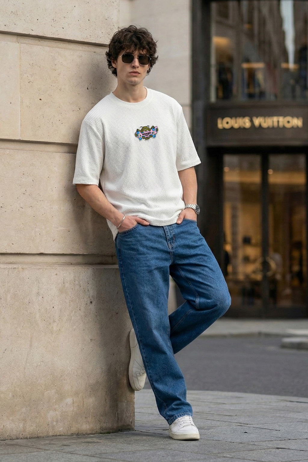 Wicked Trip White Oversized Textured T-shirt