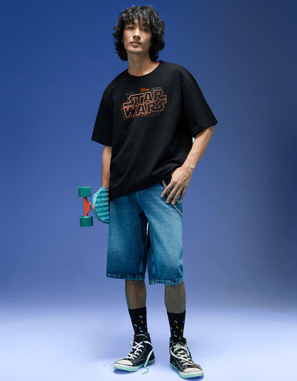 Star Wars Black Oversized  Graphic Back Printed T-shirt