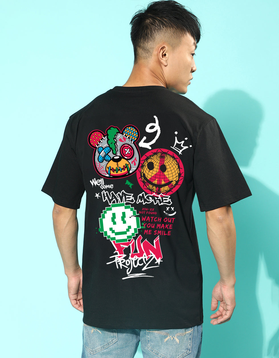 Have More Fun Black Oversized Graphic Printed T-shirt