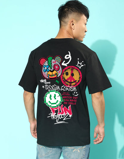 Have More Fun Black Oversized Graphic Printed T-shirt