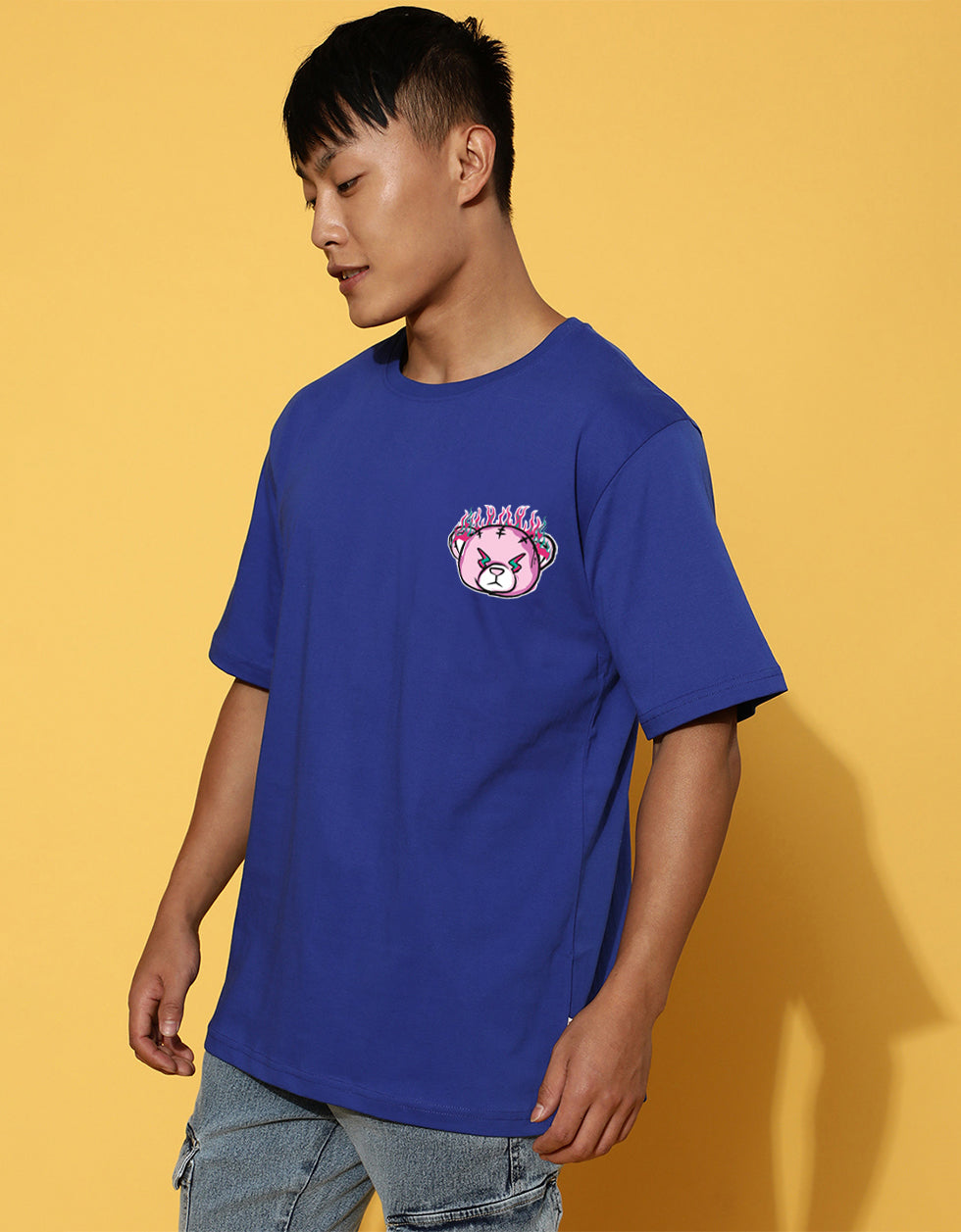 Burning Royal Blue Oversized Printed T-shirt