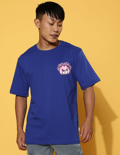 Burning Royal Blue Oversized Printed T-shirt