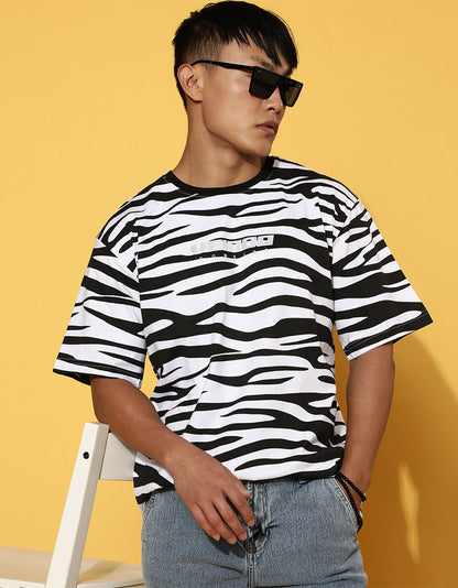 Zebra Print Men's Oversized All Over Animal Print T-shirt