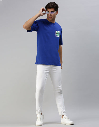 Chillout Blue Oversized Pocket Graphic Printed T-shirt