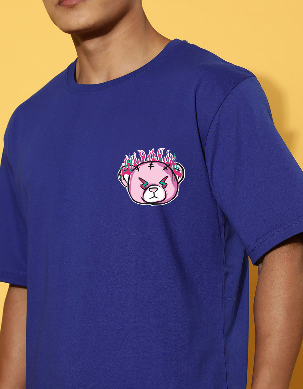 Burning Royal Blue Oversized Printed T-shirt