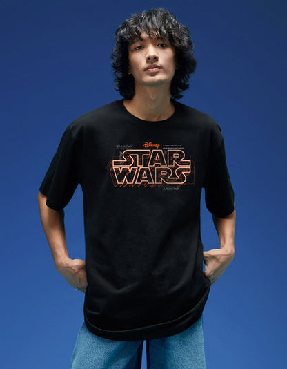 Star Wars Black Oversized  Graphic Back Printed T-shirt