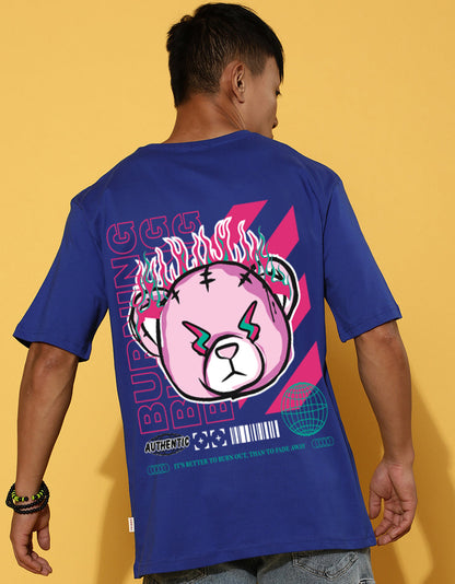Burning Royal Blue Oversized Printed T-shirt