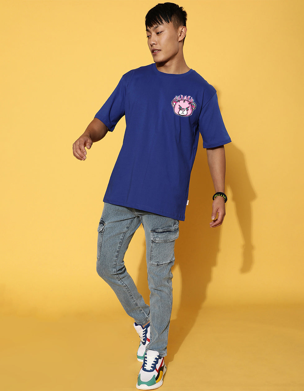 Burning Royal Blue Oversized Printed T-shirt
