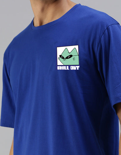 Chillout Blue Oversized Pocket Graphic Printed T-shirt