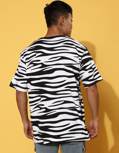 Zebra Print Men's Oversized All Over Animal Print T-shirt