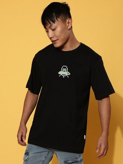 Game Over Black Oversized Back Graphic Printed T-shirt