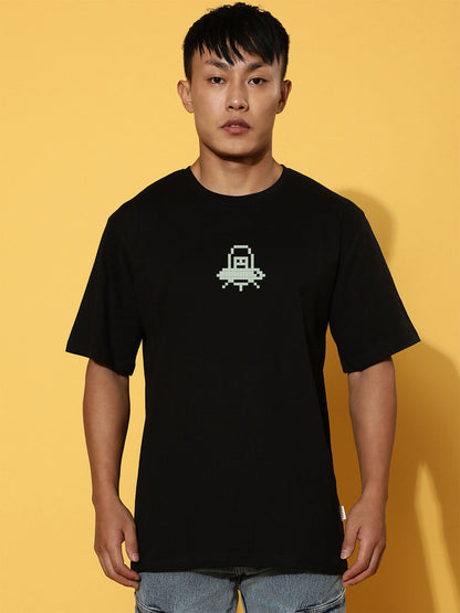 Game Over Black Oversized Back Graphic Printed T-shirt