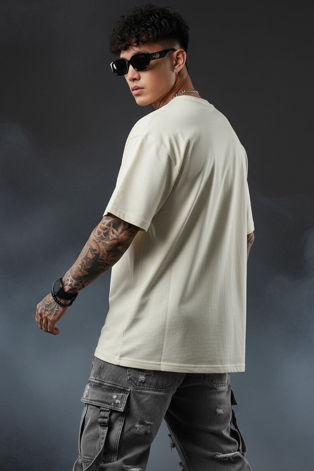 Originals Beige Oversized Graphic Printed T-shirt