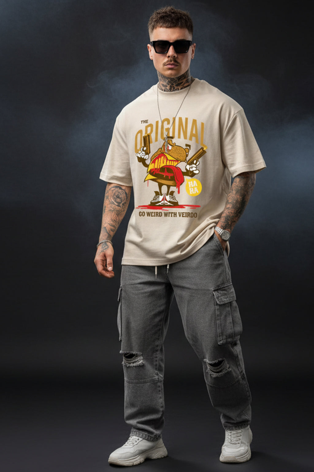 Originals Beige Oversized Graphic Printed T-shirt