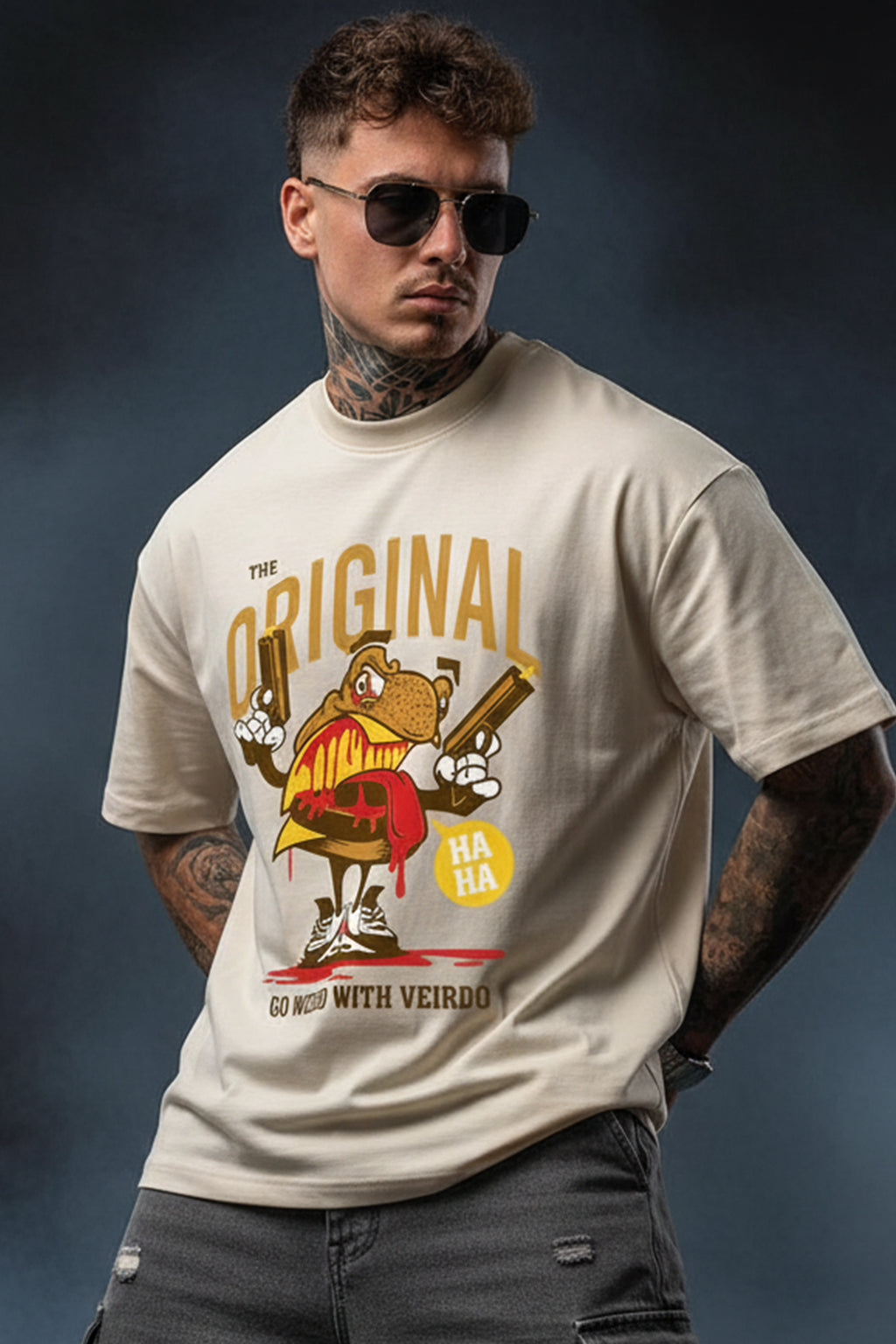 Originals Beige Oversized Graphic Printed T-shirt