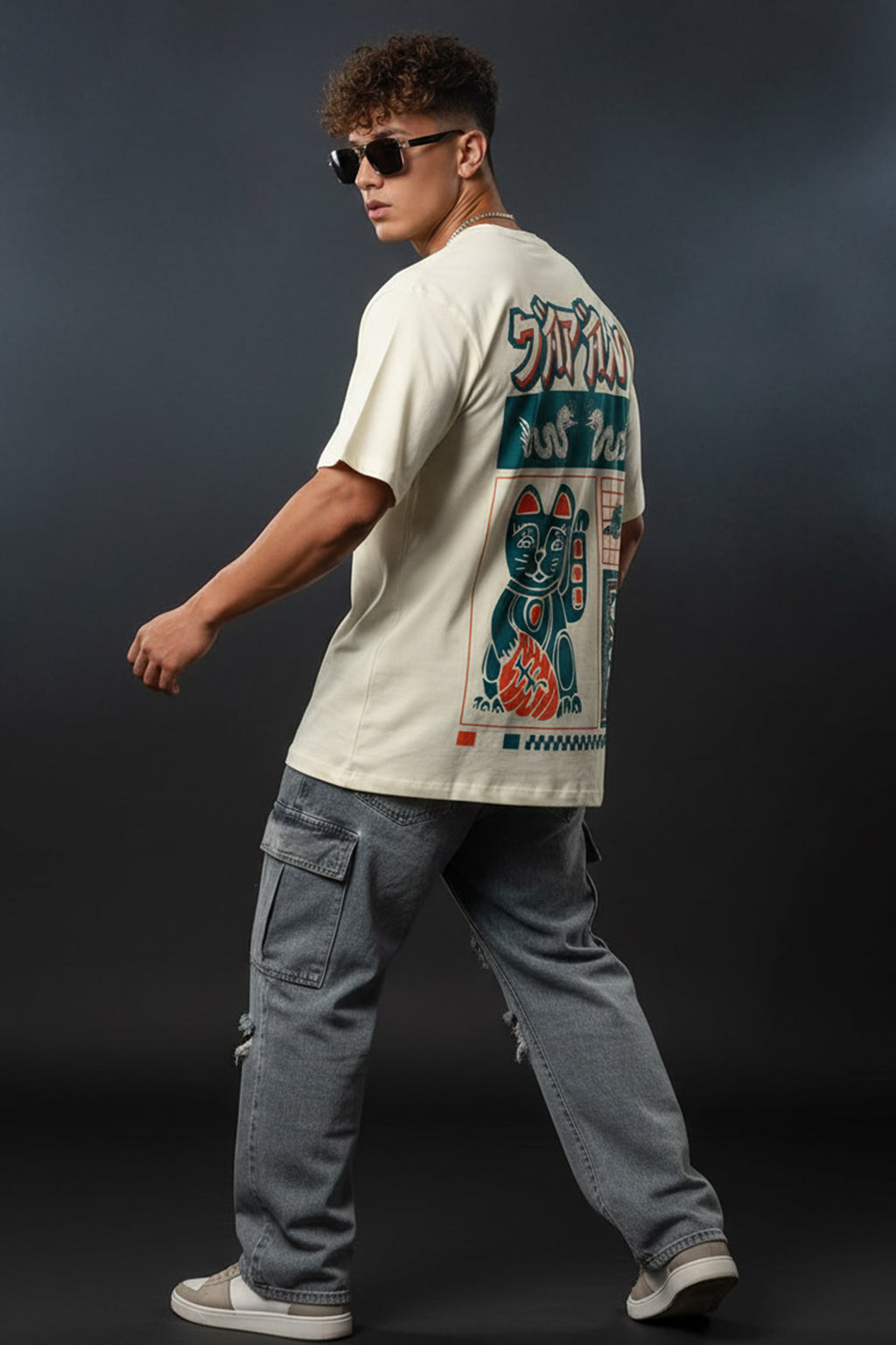 Japan Osaka Swan White Oversized Back Graphic Printed T-shirt