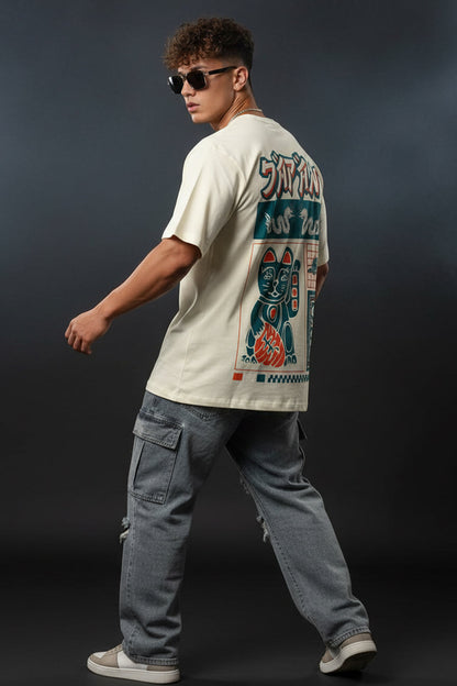 Japan Osaka Swan White Oversized Back Graphic Printed T-shirt