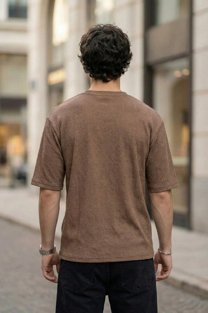 I'm Fine Brown Oversized Textured T-shirt