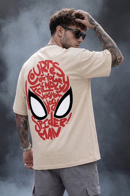 Spiderman Swanwhite Oversized Back Typographic Printed T-shirt