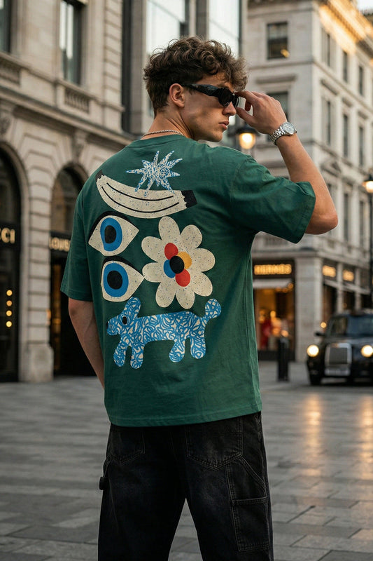 Eye Green Oversized Back Graphic Printed T-shirt