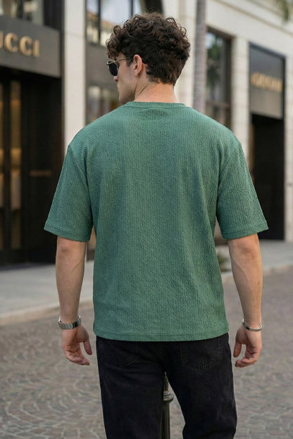 Warning Green Oversized Textured T-shirt
