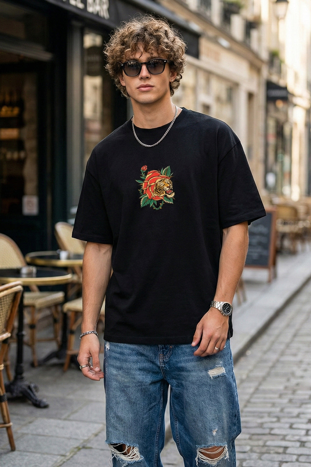 Integrity Black Oversized Back Graphic Printed T-shirt