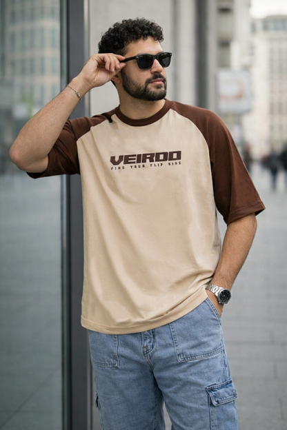 Brown-Swanwhite Raglan Oversized Typography Printed T-shirt