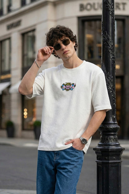 Wicked Trip White Oversized Textured T-shirt