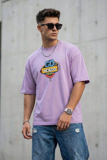 Doodle Lilac Oversized Back Graphic Printed T-shirt