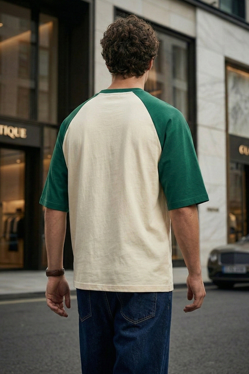 Swanwhite-Bottle Green Raglan Oversized Typography Printed T-shirt