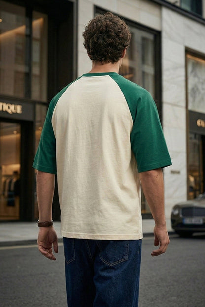 Swanwhite-Bottle Green Raglan Oversized Typography Printed T-shirt