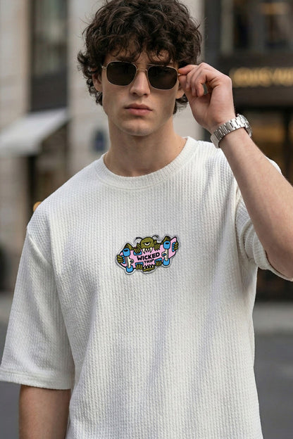 Wicked Trip White Oversized Textured T-shirt