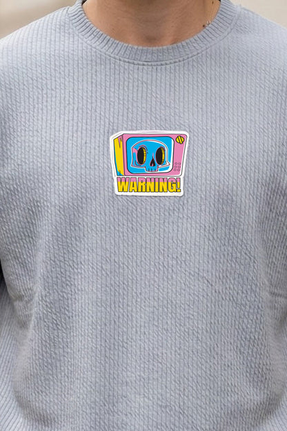 Warning Grey Oversized Textured T-shirt