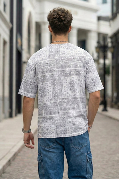 Paisley White Oversized All Over Printed T-shirt