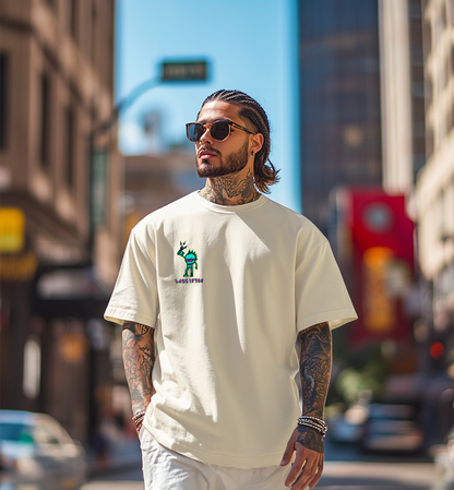Punk Beige Oversized Placement Graphic Printed T-shirt