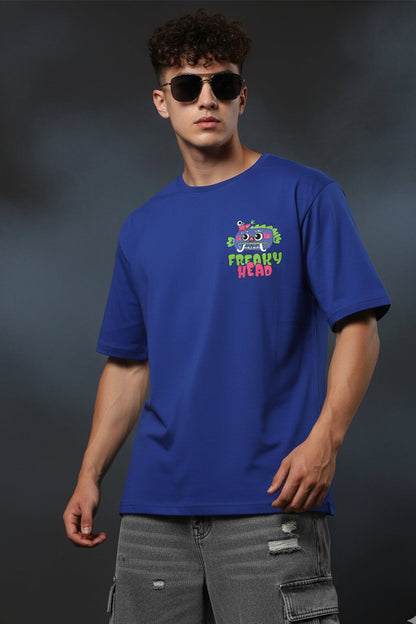 Freaky Head Blue Oversized Back Graphic Printed T-shirt