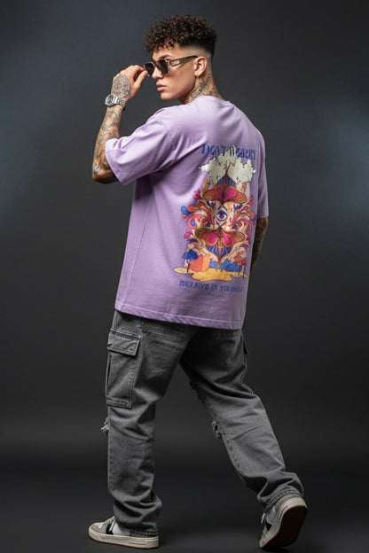 Believe Yourself Lilac Oversized Graphic Printed T-shirt