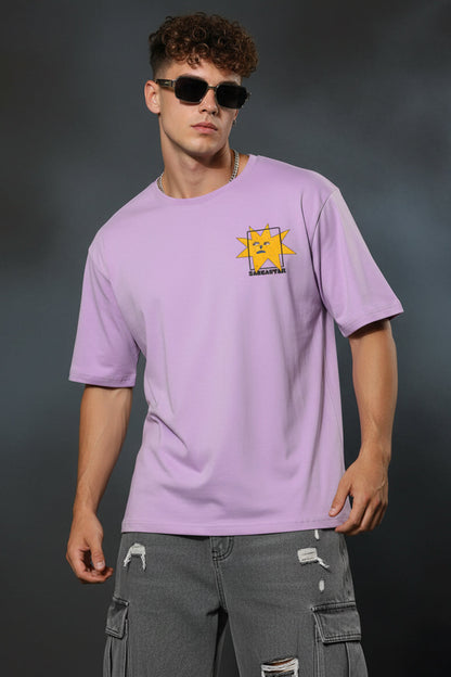 Sarcastar Lilac Oversized Pocket Graphic Printed T-shirt