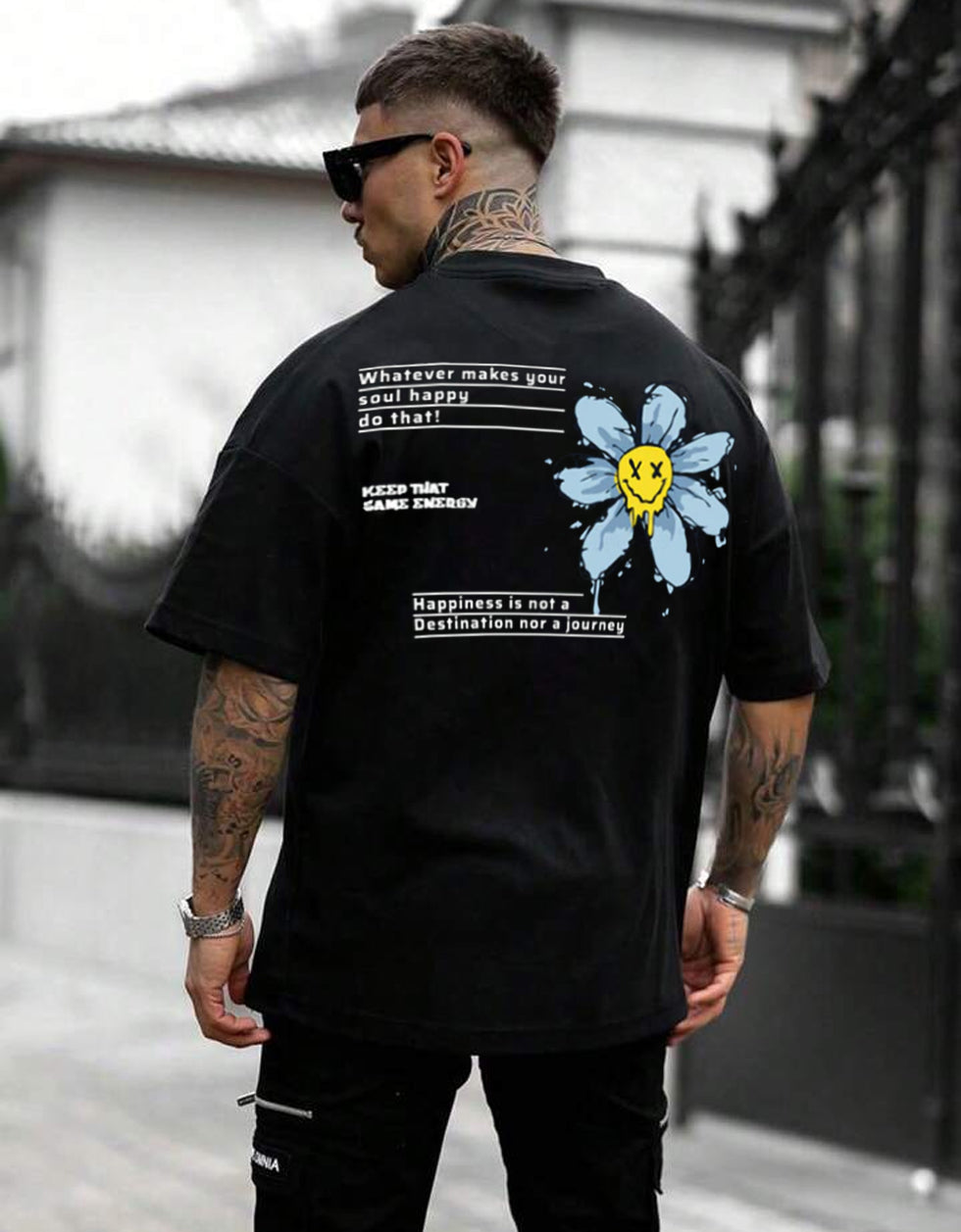 Energy Black Oversized Back Graphic Printed T-shirt