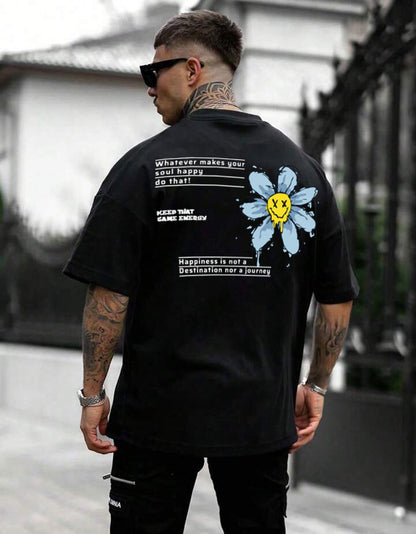 Energy Black Oversized Back Graphic Printed T-shirt