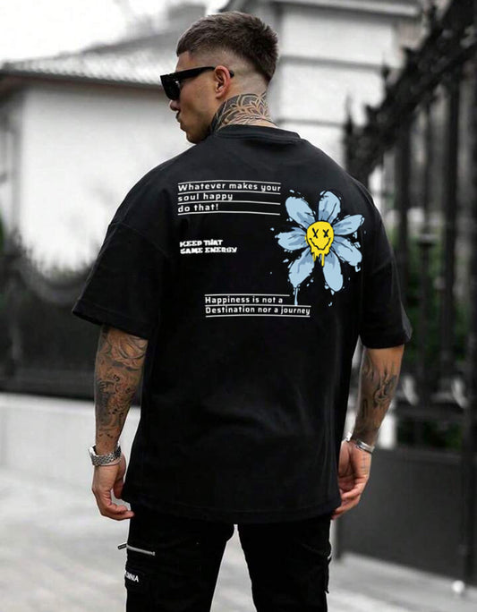 Energy Black Oversized Back Graphic Printed T-shirt