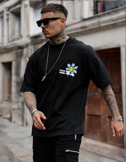 Energy Black Oversized Back Graphic Printed T-shirt